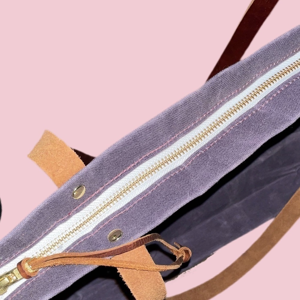 Purple Suede Canvas Bag With Genuine Leather Straps - Picture 5 of 9